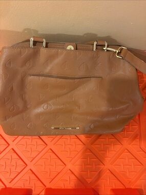 Betsey Johnson Tan Embossed Shoulder Bag with Gold Hardware